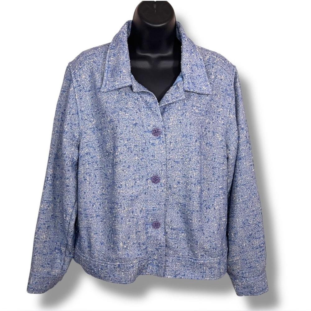 Vintage Medium Christopher And Banks Blue Tweed Jacket Lined Button Closure